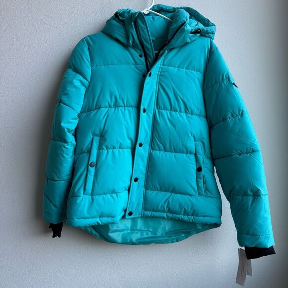 NWT BCBGeneration Water Resistant Puffer Coat Hood Size Small Aqua Blue Winter - Picture 2 of 9